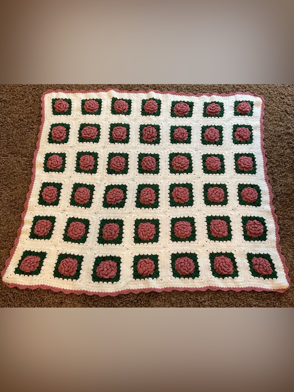 Handmade 3D Rose Throw Afghan